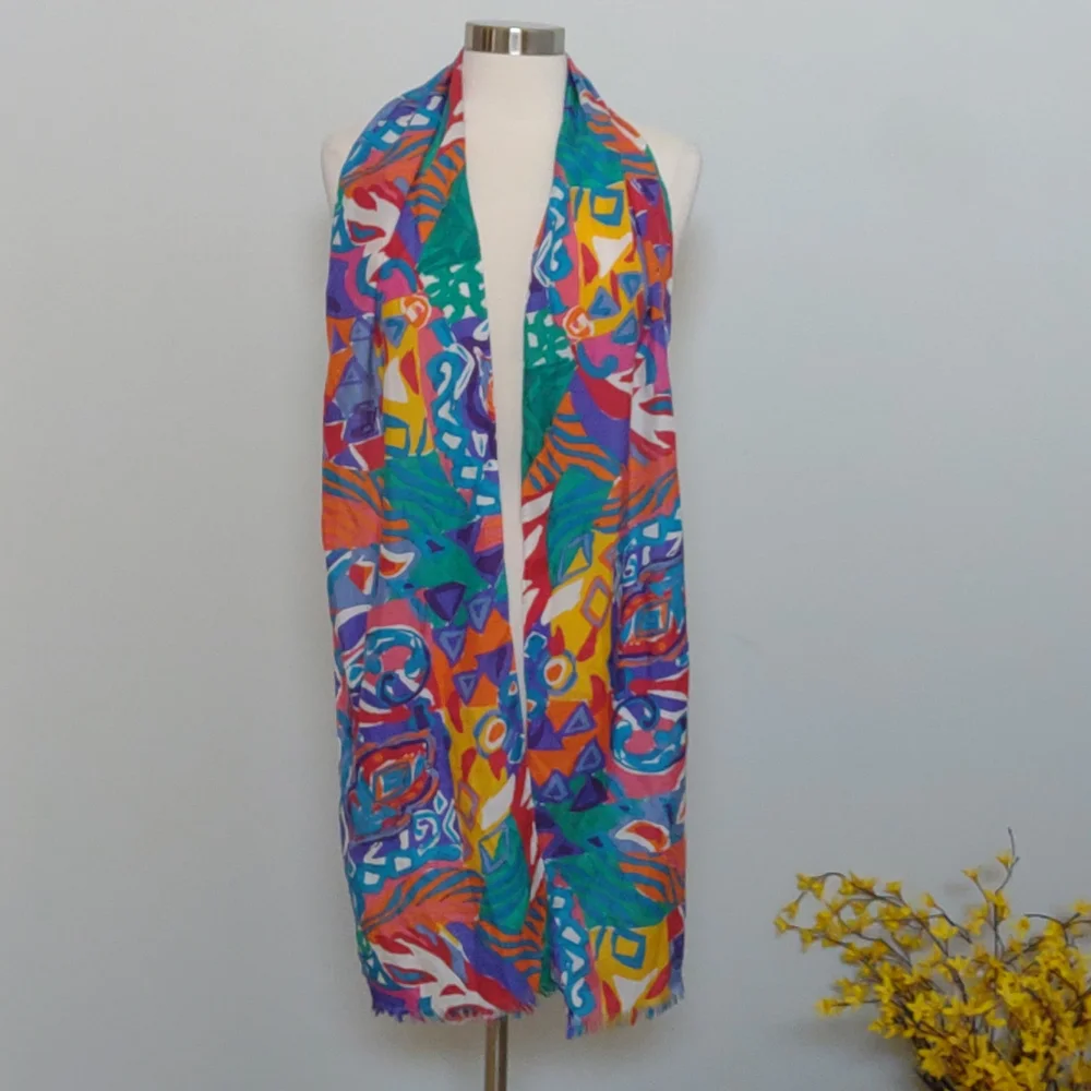 Silk Scarf Abstract Multicolor Long Express Colorful